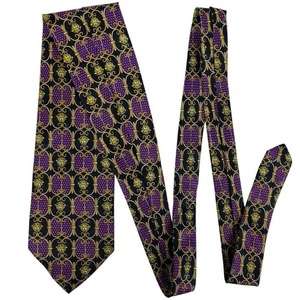 Vintage Gianni Versace Neck Tie Medusa Purple Gold Black Necktie Designer - Picture 1 of 4