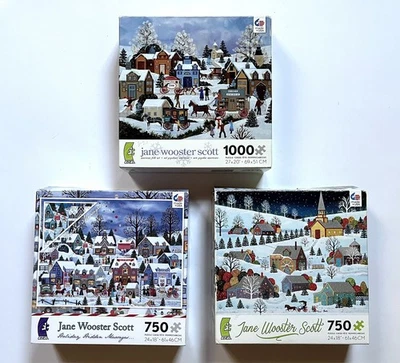 Three (3) Ceaco Holiday Jigsaw Puzzles by Jane Wooster Scott  750 PC  "Complete" - Image 1 of 4