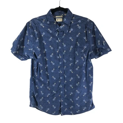 Camisa Haggar Para Hombres Abotonada Hawaiana Floral Marinera Niña Elastizada Azul L Foto 1 de 4