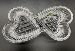 NOB Waterford Crystal Vanity 6-3/4" Double Heart-Shaped Glass Trinket Candy Dish - Picture 1 of 7