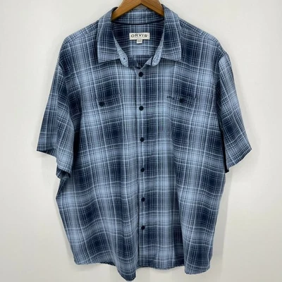Orvis Short Sleeve Button Shirt Men's Size 2XL Blue Plaid Print Pocket Outdoors - Image 1 of 4