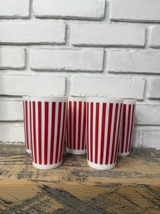 Hazel Atlas Set Red & White Candy Stripe Milk Glass Tumbler Glass Lot - Picture 1 of 16