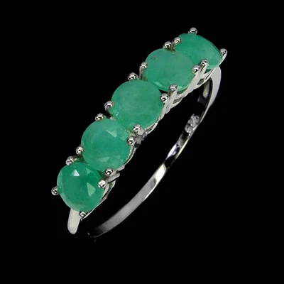 925 Sterling Silver Ring Round Emerald 4mm Natural Gemstone Jewelry Size 8 - Image 1 of 4