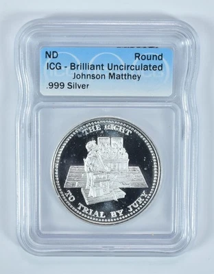 (ND) Ronda de arte de plata 1 OZ derecho a juicio por jurado Johnson Matthey BU ICG *4480 Foto 1 de 4