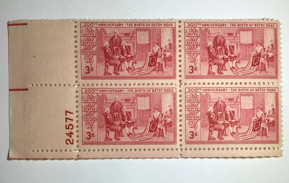 US 3 Cent The Birth Of Betsy Ross Stamp 1951, Scott #1004, Block Of 4, MNH/OG. - Image 1 of 1