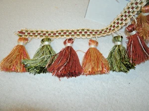 Luxury Silky Tassel Fringe Trim-- Gold/Green/Rust-- 8.33 Yards/300" - Picture 1 of 2