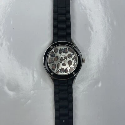 E Vivani S372CH Accutime Cheetah Silver Black Silicone Watch Stainless Untested - Image 1 of 4