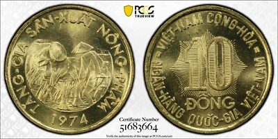 1974 SOUTH VIETNAM 10 DONG COIN RICE FARMERS WORKERS FAO - PCGS MS66 - Image 1 of 4