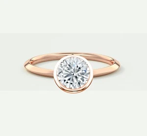 IGI F/VS 3 kt runder Schliff Lab Created gewachsener Diamant massiver 14 K Rotgold Zargenring - Bild 1 von 5