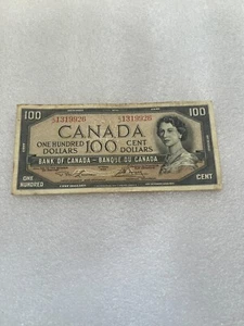 Billete de 100 dólares de Canadá 1954 circulado - Imagen 1 de 2