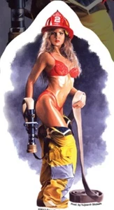 SEXY PIN UP AUFKLEBER FEUERWEHRMANN / FIREFIGHTER - STICKER VINYL DEKO USA - Bild 1 von 1