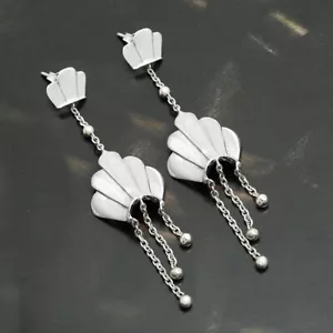 Solid 925 Silver Hanging Japanese Fan Long Dangle Earrings Women Gift Jewelry - Picture 1 of 4