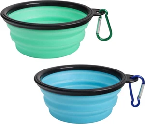 Collapsible Pet Bowl Dog Bowls 2 Pack, Portable Silicone Pet Feeder, Foldable Ex - Picture 1 of 12
