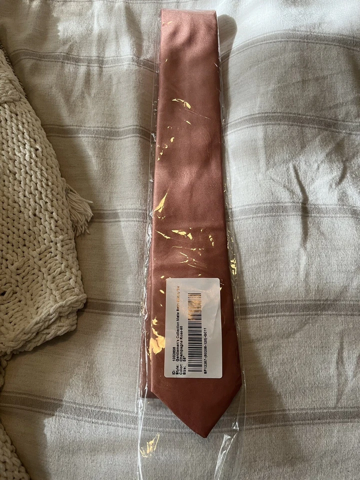 Azazie Men’s Suit Skinny Tie Champagne Rose Matte Satin 58 Inch Wedding Prom - Image 1 of 3