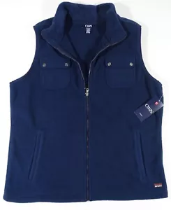 Chaps Polar Fleece Vest Women Plus 1X Full Sleeveless Zip Pockets Navy Blue NWT - Picture 1 of 7
