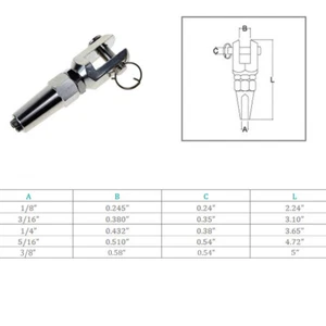 Marine Boat Stainless Steel T316 Swageless Jaw Terminal For Cable Wire Rail - Picture 1 of 14