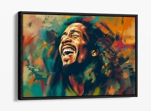 BOB MARLEY PAINTING RASTA COLOURS -FLOAT EFFECT FRAMED CANVAS WALL ART PRINT - Picture 1 of 12
