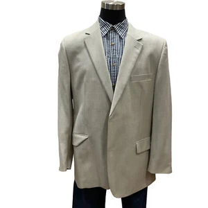 46R Club Room Men Blazer Sport Coat Suit Jacket Linen Silk Wool beige Tan Brown - Picture 1 of 15