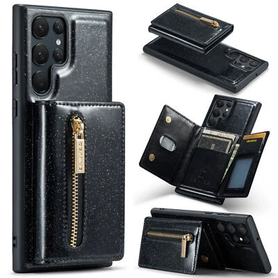 DG.Ming Glitter Leather Wallet Case Fr Galaxy S22 S23 Ultra Magnetic Split Cover - Image 1 of 4