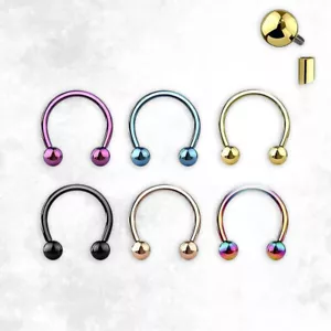 16G F-138 Titanium Septum Horseshoe Circular Barbell Nose Rings Hoops 8mm 11mm - Picture 1 of 16