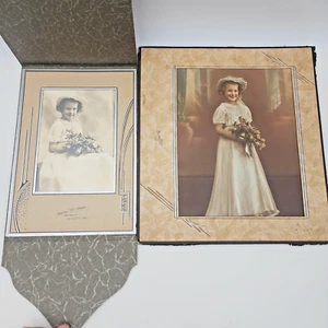Lotto 2 antiche fotografie di matrimonio studio cartella cornice BW colorate stessa ragazza - Foto 1 di 10
