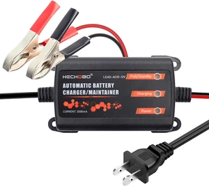 12V 2A Battery Charger, Trickle Charger for Lawn Mower Battery, Motorcycle, Car, - Picture 1 of 12
