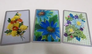 Flowers / Floral - Three Swap Cards - Silver Tone Borders - Vintage - 1970s - Picture 1 of 9