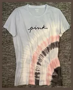 Victoria's Secret Pink Tie Dye Campus SS Tee Shirt Hydrangea Blue L XL NWT - Picture 1 of 12