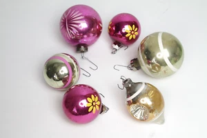 6 Vintage Assorted Pink Shiny Brite & USofA Misc. Christmas Holiday Ornaments  - Picture 1 of 18