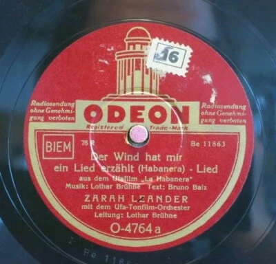 Zarah Leander  - 78 RPM / Der Wind Hat Mir Ein Lied Erzählt (25-0225-EF) - Bild 1 von 2