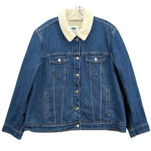 Vecchia giacca camionista marina donna denim blu sherpa foderata effetto invecchiato Y2K taglia XXL - Foto 1 di 12