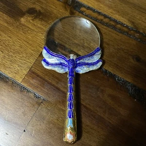 Vintage Chinese Blue Enamel Dragonfly Magnifing Glass - Picture 1 of 3