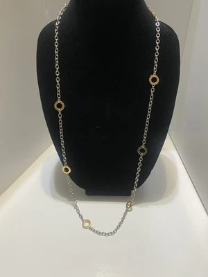 Coach 2 Tonos Mezcla Metal Círculo Abierto Dije Pavé Cristal Largo Collar Caja de Regalo Foto 1 de 4