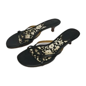 Lands' End Kitten Heels Open Straps Sandals Low Heel Slip-On Women 7B Black 2442 - Picture 1 of 10