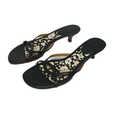 Lands' End Kitten Heels Open Straps Sandals Low Heel Slip-On Women 7B Black 2442 - Image 1 of 4