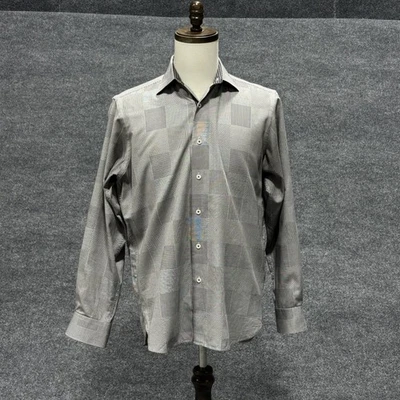 Camisa Bugatchi Para Hombre Extra Grande Gris Calce Clásico Manga Larga Estampado con Botones Foto 1 de 4