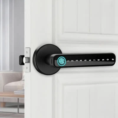 Smart Door Lock Fingerprint, Keyless Entry Door Lock with Handle, APP/IC Cards/C