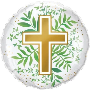 LOONBALON 18" Gold Cross & Greenery Balloons (2 Pack) - Religious Party - Picture 1 of 3
