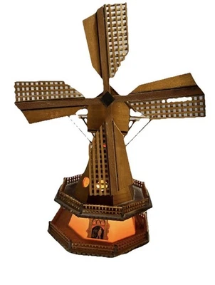 De colección. Molino de viento de latón de madera hecho a mano con velas giratorias.Intrincado. "Grande 15""" Foto 1 de 4