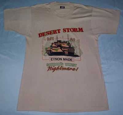 CAMISETA GRANDE DE COLECCIÓN 1991 OPERACIÓN DESERT STORM M1A1 ABRAMS TANQUE SADDAM PESADILLA Foto 1 de 4