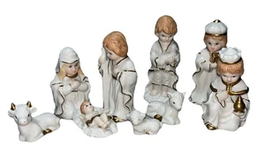 Set Natività Natalizia 9 Pezzi Statuine Ceramica Il più Alto è 4 1/4" - Foto 1 di 4
