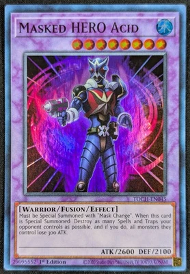 Masked Hero Acid 2020 1st Edition Super Rare Yugioh Card TOCH-EN045 (NM) - Image 1 of 2