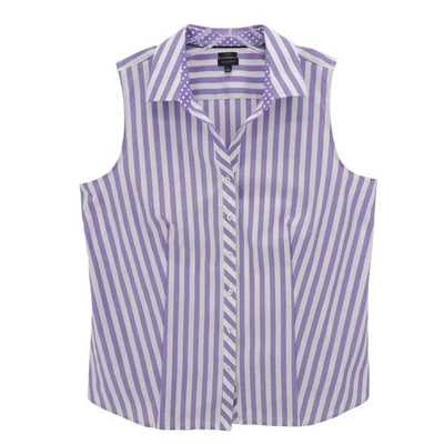 Camisa TALBOTS Sin Mangas Cuello Abotonada Rayas Elastizada Púrpura Blanca 16 Foto 1 de 4