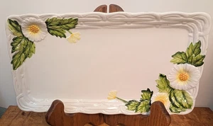 Vintage LEFTON China Green Heritage Yellow Flower Tea Cookie Tray 11" x 6" - Picture 1 of 8