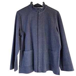 Orvis L Cotton Blend Heather Blue Tunic Length Full Zip Jacket with Pockets - Picture 1 of 13