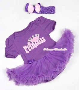 Dark Purple Pink Princess Baby Jumpsuit Romper Girl Dress Purple Skirts NB-12M - Picture 1 of 3