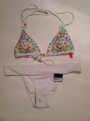 Victorias Secret Traje de Baño Triángulo Top Lentejuelas S Bikini Brasileño M Nuevo con Etiquetas Blanco Foto 1 de 4