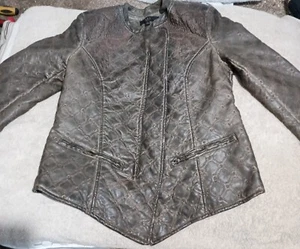 ABS by Allen Schwartz Moto Jacket Womens Small Espresso Brown Faux Leather - Picture 1 of 10