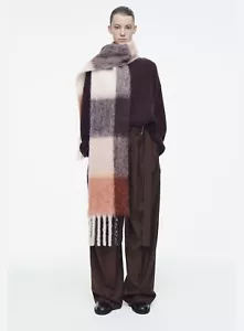 COS FRINGED BRUSHED-MOHAIR SCARF Orange Cream And Brown - Picture 1 of 4
