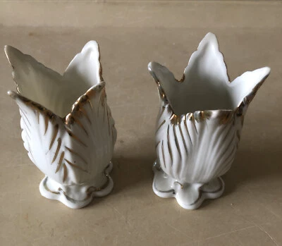 Vintage 2 Small White Vases - Tulip Shaped - Gold Trim - Unbranded - Image 1 of 4